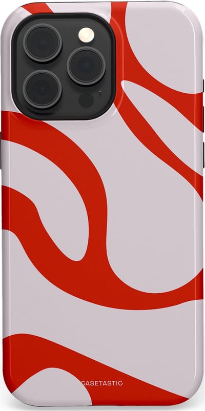 Casetastic hoesje geschikt voor Apple iPhone 15 Pro Max - MagSafe - Dubbellaagse bescherming - Oranje Witte Pebbel Stenen - Fashion Case - Lichtgrijs Rood