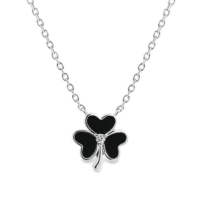 Juwelier Zwartevalk - Zilveren (gerhodineerd) klavertje ketting met onyx - 25.298-Z