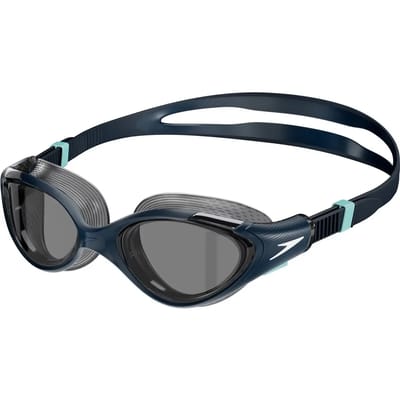 Speedo Biofuse 2.0 Zwembril Dames - Ergonomische Duikbril Volwassenen - Anti condens & UV-bescherming - Professionele Zwembril met Drukknopsluiting - Superzachte Afdichting - Blauw/Blauw