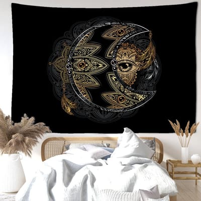 Oog van de Maan Wandtapijt Muurhanger Abstracte Mysterieuze Kunst Hekserij Bohemien Hippie Tapitz Slaapkamer Huisdecoratie 95x73CM black