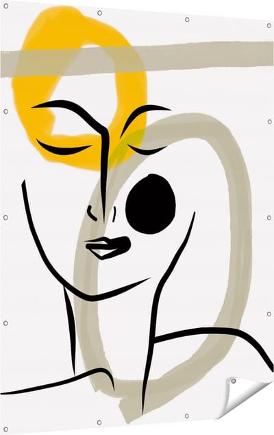 Gards Tuinposter Abstracte Kunst van een Gezicht - 120x160 cm - Tuindoek - Tuindecoratie - Wanddecoratie buiten - Tuinschilderij