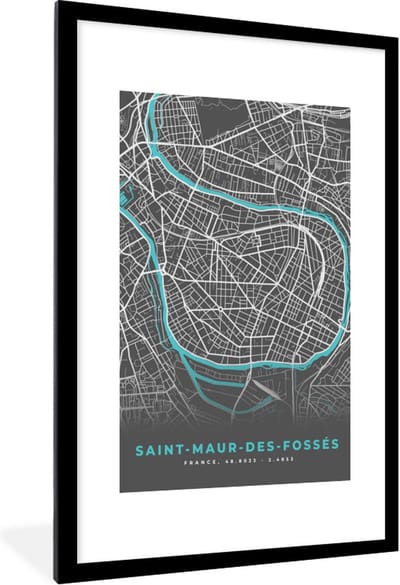 Fotolijst incl. Poster - Saint-Maur-des-Fossés - Frankrijk - Plattegrond - Stadskaart - Kaart - 80x120 cm - Posterlijst