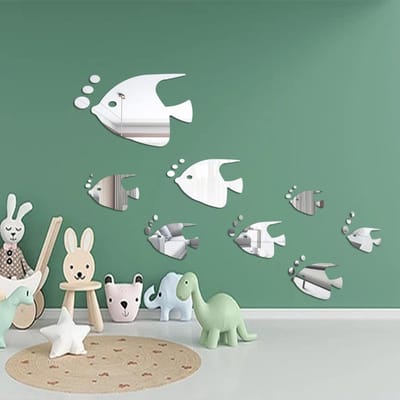 Dailygoods- Muurstickers 3D Vis - Verwijderbare Spiegelstickers