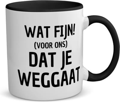 Akyol - wat fijn dat je weggaat koffiemok - theemok - zwart - Afscheid bedank cadeau - collega's - werk - afscheidscadeau - verjaardagscadeau - 350 ML inhoud