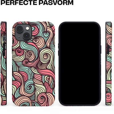 Casetastic hoesje geschikt voor Apple iPhone 14 Plus - MagSafe - Dubbellaagse bescherming - Pastel Swirl Vibes - Fashion Case - Taupe Donkergrijs Saliegroen Grijs
