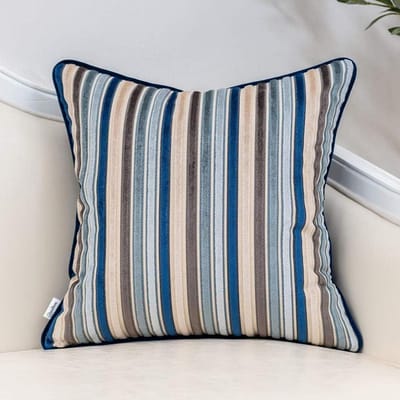 Blauw gestreepte kussenhoes - Veelkleurig fluwelen kussensloop - Bank en woonkamer - Zachte fluwelen stof - 50 x 50 cm