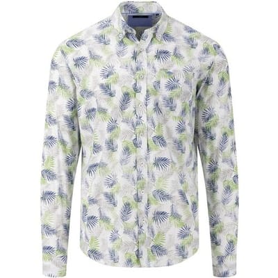 Fynch-Hatton Overhemd Sporty Slub Leaf Pattern Cool Grey / male