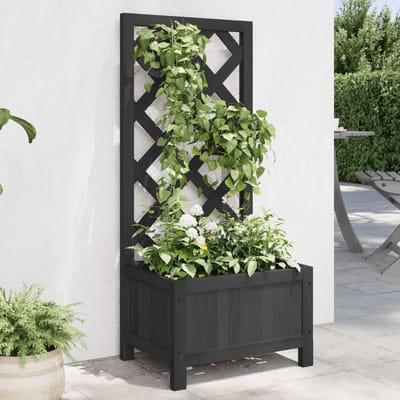 vidaXL Plantenbak met latwerk 40x30x90 cm massief vurenhout zwart