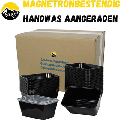 KURTT 50 stuks Meal Prep Bakjes 1000ml Zwart - Vershoudbakjes - Diepvriesbakjes, 1 Compartiment - BPA vrij