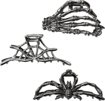 Set van 3 Haarspelden voor Dames, Zilveren Haaraccessoires met Gothic Skull en Spin Design voor Dagelijks Gebruik en Seizoensgebonden Mode