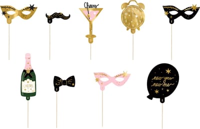 PartyDeco foto prop set Oud & Nieuw - 9-delig - Oudjaarsavond/NYE thema feest - photo booth