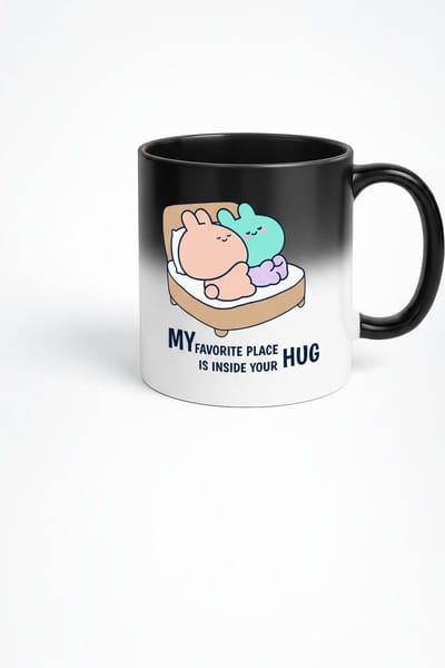 Magische Mok Konijnen Knuffel - 'My Favorite Place Is Inside Your Hug' - Romantische Kleurveranderende Koffiemok