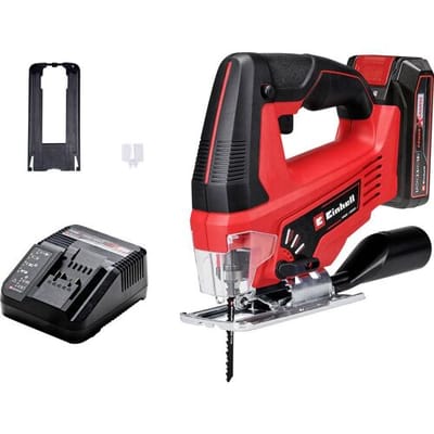 Einhell Accu Decoupeerzaag TC-JS 18/70 Li Kit - Power X-Change - 18 V/Li-ion - Slaghoogte: 20 mm - Versteksneden: max. 45° - Incl. 1 zaagblad - Incl. 2.5 Ah Accu en 1x lader