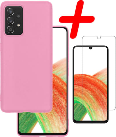 Hoesje Met Screenprotector - Geschikt voor Samsung Galaxy A33 - Sterk & Shockproof - Back Cover - Siliconen Case - Telefoon Hoes - Lichtroze