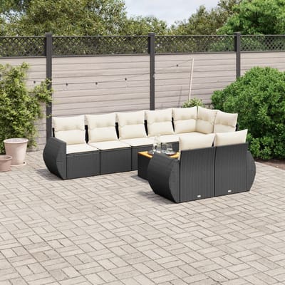 vidaXL - 9-delige - Loungeset - met - kussens - poly - rattan - zwart