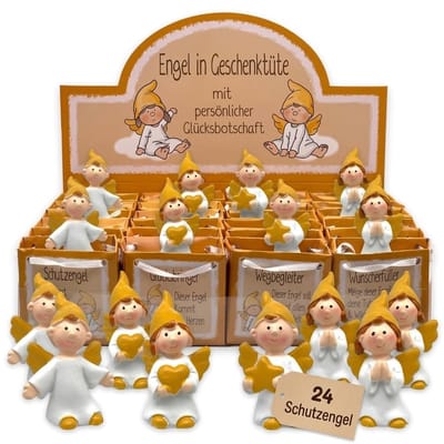 JHUBERS- Beschermengel Set van 24 Stuks - Geluksbrenger - Raamhanger - Gastengeschenk - Handbeschilderd - In Geschenkzakje - Engel
