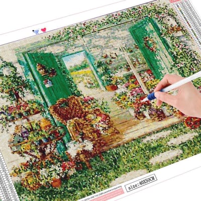 Diamant broderie point de croix Nature diamant peinture pleine ronde paysage pierre photo ferme 20X30CM beige