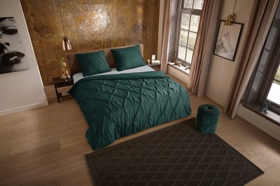 Pure dekbedovertrek luxe stiksel plooien - 2 persoons 200x200/220 cm - Donkergroen - Microvezel