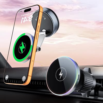 Draadloze Snellader Auto Houder met 15W, 360° Rotatie en RGB Verlichting voor iPhone 16-12, Geschikt voor Dashboard en Voorruit