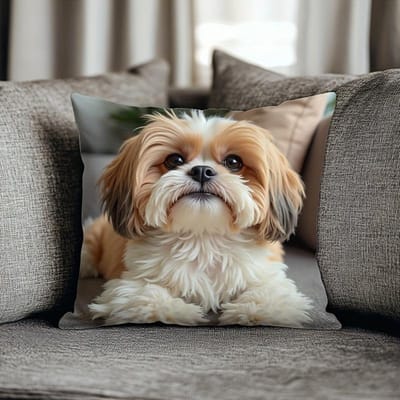 Taie d'oreiller adorable imprimée Shih Tzu pour une décoration intérieure douillette Housse de coussin de canapé, décoration de chambre à domicile, dortoir, impression 2D 50x50cm