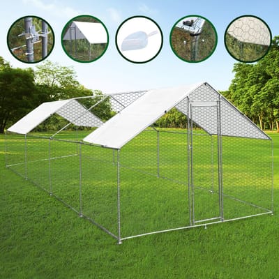 Vrijstaand kippenren - zilver - 4m x 8m x 2m - 2 waterdichte dakhoezen