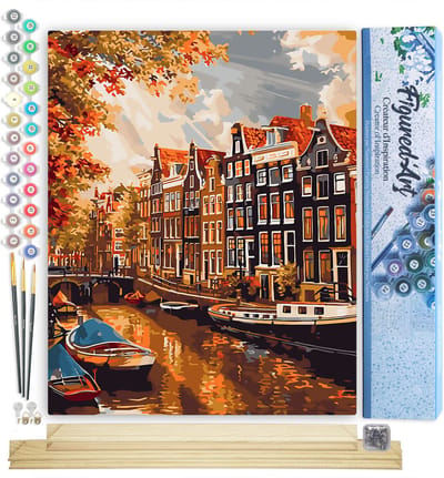 Figured'Art Schilderen op Nummer Volwassenen canvas Zonneschijn in Amsterdam - Handwerk acrylverf Kit DIY Compleet - 40x50cm met DIY houten lijst