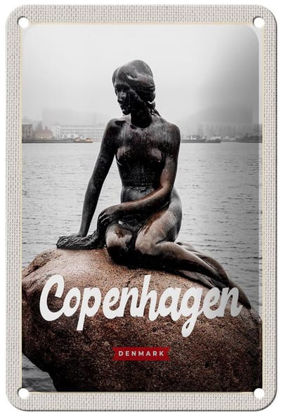 Blechschild Reise 12x18cm Copenhagen Denmark Meerjungfrau Dekoration