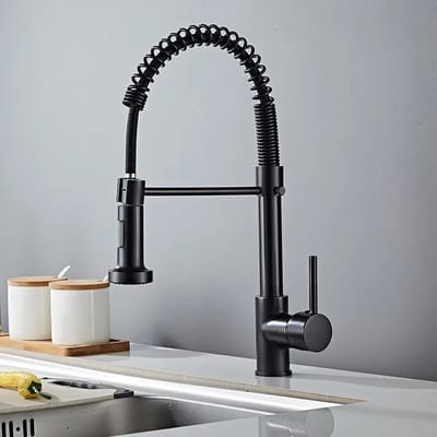 Trendique - Collox Matte Zwarte Keuken kraan – 360° Draaibare Mengkraan met Uittrekbare Spuitmond voor Aanrecht, Warme en Koude Watercombinatie