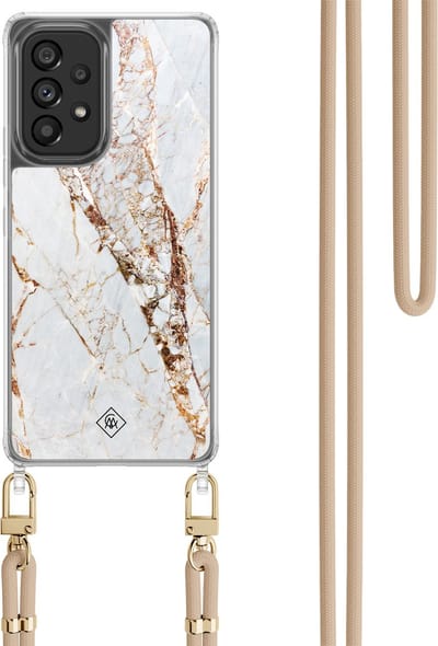 Casimoda® hoesje met koord - Geschikt voor Samsung A53 - Marmer Goud - Afneembaar koord - TPU/polycarbonaat - Goudkleurig