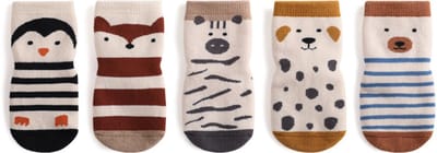 Kindersokken - Baby Antislip Sokken met Grip - Warm Dik - Crew Pantoffelsokken - Voor Meisjes Jongens Peuters-Geschikt voor baby's jonger dan 12 maanden(5 paren)