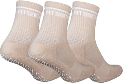 FitSockr Gripsokken Balance - Grip Sokken Pilates 3 Paar - Antislip Sokken Dames - Sportsokken met grip - Grip socks - Beige - maat 32/36