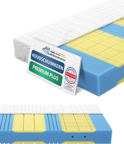 AM Qualitätsmatratzen Premium Plus 7 zones koudschuimmatras 80x200 H2 met traagschuim Made in Germany OEKO TEX gecertificeerde visco koudschuimmatras 80x200 19 cm hoog