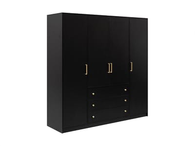 Vente-unique Kast met 4 deuren en 3 lades - L196 cm - Zwart - LIZANDRO