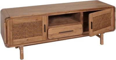 TV-rek MCW-M47, TV-tafel lowboard ladekast, opbergvakken lade, rotan acacia massief hout gebeitst 160cm 32kg
