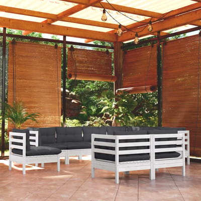 vidaXL - 9-delige - Loungeset - met - kussens - massief - grenenhout - wit