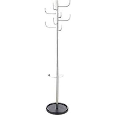 Staande kapstok - stalen -  8 haken - parapluhouder met druipschaal - zilver metallic