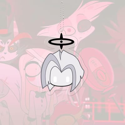 Cartoon Engelstof Hanger Q Versie Standkaart Rugzak Decoratie Prachtige Alastor Student Cartoon Sleutelhanger Mini Figuur Cadeau 4-5cm white