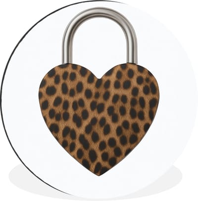WallCircle - Wandcirkel - Muurcirkel - Slot - Hartvormig - Bruin - Panterprint - Aluminium - Dibond - 30x30 cm - Binnen en Buiten