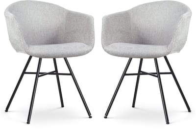 Nolon Noa-Otis Eetkamerstoelen Set van 2 Lichtgrijs - met Armleuning - Stof - Zwarte Poten - Modern - Industrieel
