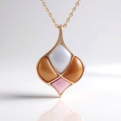 Cavill - Elegante Damesketting 925 Sterling Zilver - 9K Roségoud Verguld - Indiase Witte & Perzik Maansteen, Roze Opaal - Fancy Cabochon Design