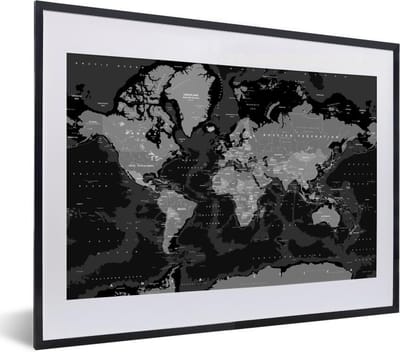 Poster in lijst - Fotolijst 40x30 cm - Posters - Wereldkaart - Rood - Zwart - Kind - Jongetjes - Meid - Posterlijst zwart - Decoratie - Wanddecoratie woonkamer - Muurdecoratie slaapkamer