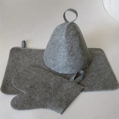 PolkaHome® 3-delig Sauna Accessoires | Set van Thermisch Isolerend en Absorberend Sauna Mat, Pet en Handschoen Set | sauna muts, sauna hoed