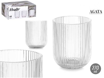 Vivalto Geribbelde Glazen - Set van 6 - 270ml - Waterglazen - Sapglazen