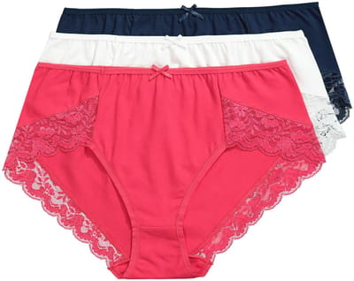 Ulla Popken - Dames - Kantoorslips set van 3 kanten details voor lang zitten - Nachtblauw - Maat 58+