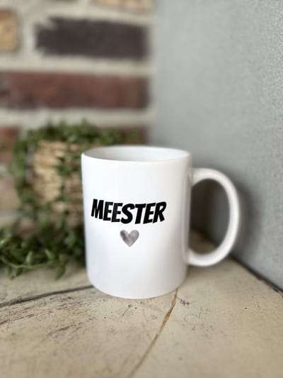 Creaties van Hier- Beker - Black & White mok - Meester