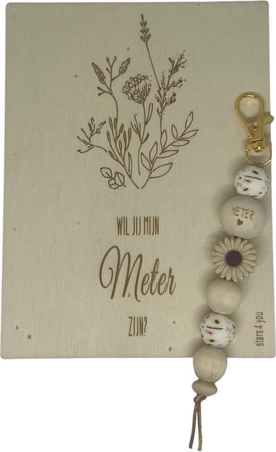 Sleutelhanger Wil je mijn METER zijn? | TAUPE | Kralen | bloem |meter vragen | meter worden | meter worden | cadeau meter | Doosje met een vraag