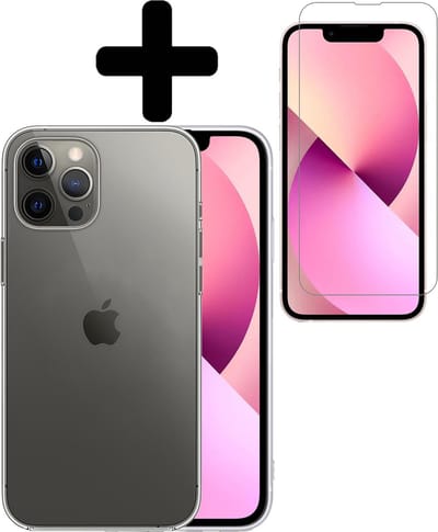Hoesje - Met Screenprotector - Geschikt voor Apple iPhone 13 Pro - Sterk & Shockproof - Back Cover - Siliconen Case - Telefoon Hoes - Telefoonhoesjes - Transparant