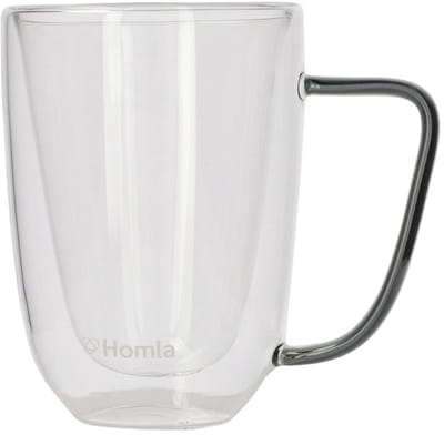 HOMLA – set van 2 dubbelwandige glazen mokken, vaatwasmachinebestendig