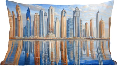 Sierkussens - Kussentjes Woonkamer - 60x40 cm - Skyline - Wolkenkrabbers - Water - Blauw