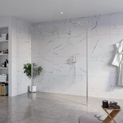 FugaFlow Eccelente Vetro Vrijstaande inloopdouche badkamer - 160x200cm - Helder - antikalk - 8mm veiligheidsglas - 2 zijwanden 30cm - met wandarmen en hoekprofielen - RVS geborsteld -